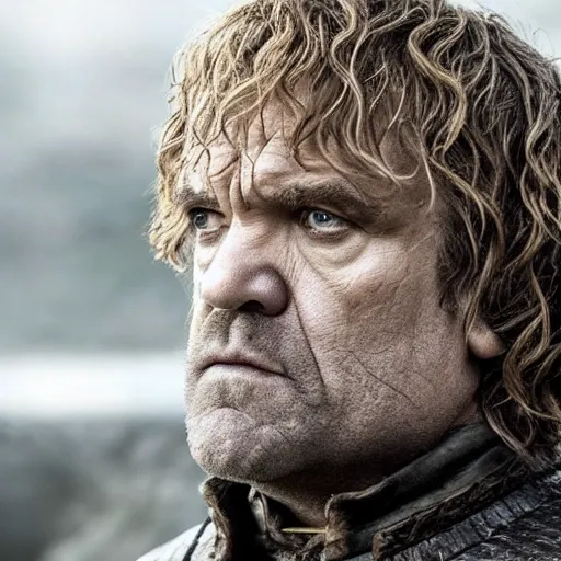 Image similar to Gerard Dépardieu as Tyrion Lannister, still from Game of Thrones, tv show, detailed, 4K