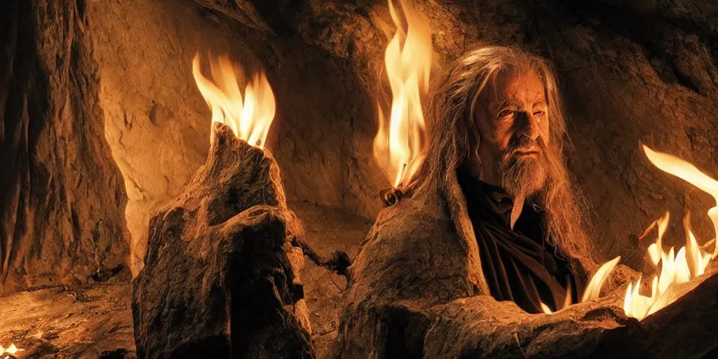 Prompt: Balrock from Lord of the rings in cave with fire, Ultra Realistic