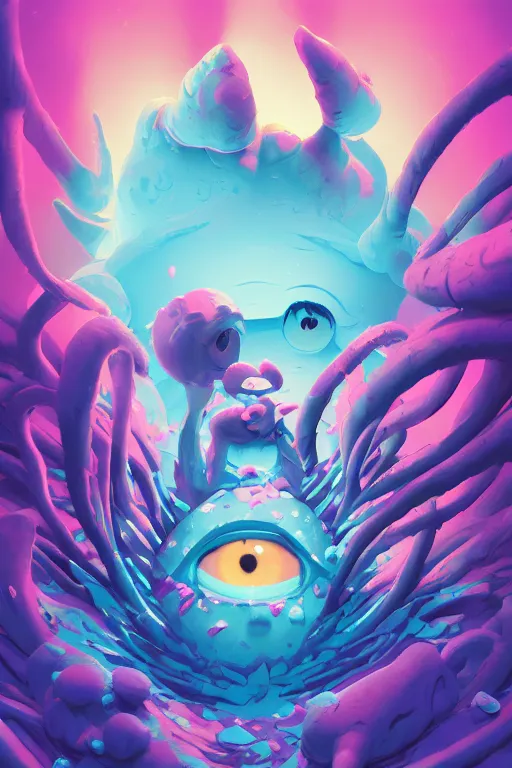 Image similar to smurf ghost creature animal sushi cristal very big eye roots cactus elemental flush of force nature micro world fluo fishscale, behance hd by jesper ejsing, by rhads, makoto shinkai and lois van baarle, ilya kuvshinov, rossdraws radiating a glowing aura global illumination ray tracing hdr