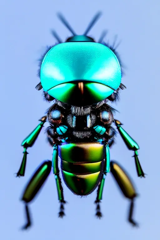 Image similar to high quality macro robot metallic tachinid fly! gorgeous highly detailed hannah yata elson peter cinematic turquoise lighting high quality low angle hd 8k sharp shallow depth of field