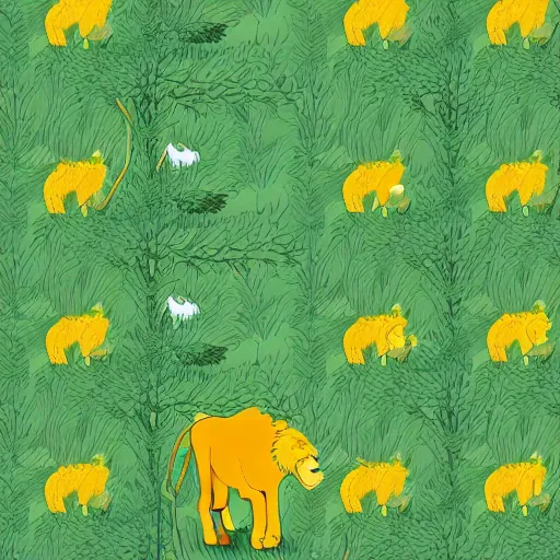 Prompt: Lion in a meadow with hornbeam, Behance, illustration simpsons, vector, sharp focus, 4k