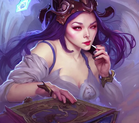 Image similar to bored woman checking her phone phone, fantasy, whimsical, horror, dungeons and dragons, league of legends splash art, heroes of the storm splash art, hearthstone splash art, world of warcraft splash art, overwatch splash art, art by artgerm, art by alphonse mucha, intricately detailed, highly detailed, trending on artstation, 4 k, wallpaper