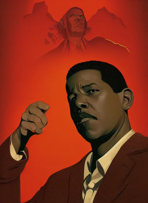 Prompt: Twin Peaks poster artwork by Michael Whelan and Tomer Hanuka, Rendering of portrait of Denzel Washington, full of details, by Makoto Shinkai and thomas kinkade, Matte painting, trending on artstation and unreal engine