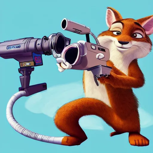 Image similar to “portrait of a cartoon animal, zootopia movie style, pointing a laser gun at the camera, digital art, 4k, award winning”