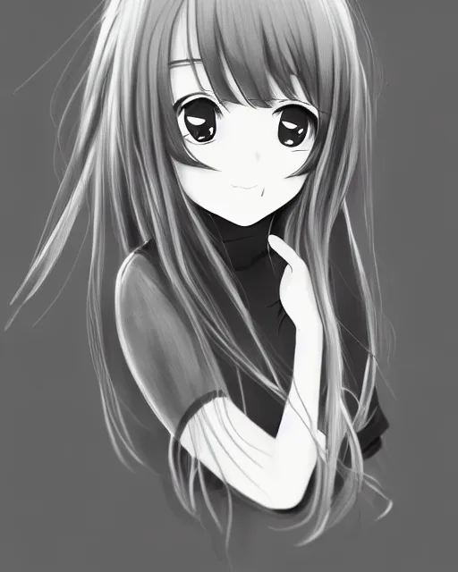 Prompt: portrait of cute girl, illustration concept art, anime, manga, pencil sketch, black and white trending pixiv fanbox