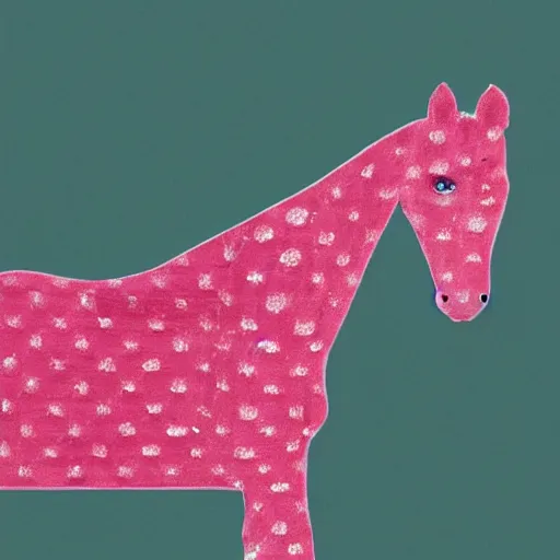 Prompt: a horse with pink dot pattern fur