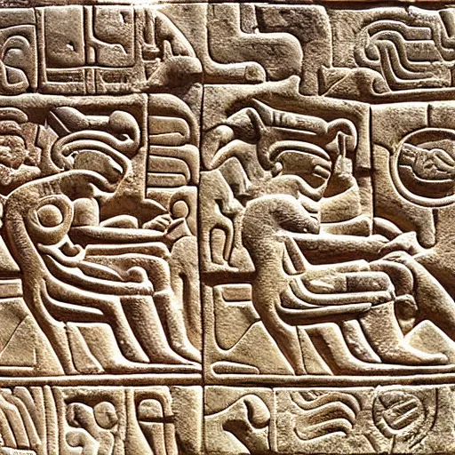 Image similar to ancient mayan carving bas-relief stelae hieroglyphs