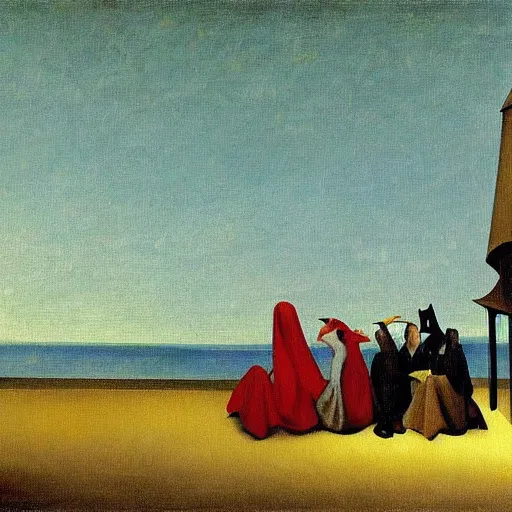 Image similar to oil painting by hieronymous bosch of edward hopper's nighthawks.
