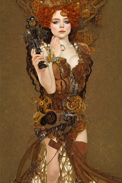 Image similar to beautiful young maiden, steampunk, highly detailed, artstation, illustration, art by Gustav Klimt
