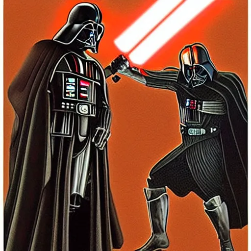 Image similar to biblical picture of darth Vader striking Jesus down with a light-saber