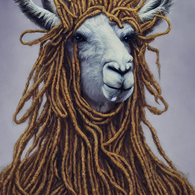 Prompt: llama with dreadlocks, by mandy jurgens, ernst haeckel, james jean. scifi