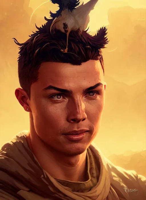 Image similar to highly detailed portrait of ronaldo phenomenal, stephen bliss, unreal engine, fantasy art by greg rutkowski, loish, rhads, ferdinand knab, makoto shinkai and lois van baarle, ilya kuvshinov, rossdraws, tom bagshaw, alphonse mucha, global illumination, detailed and intricate environment