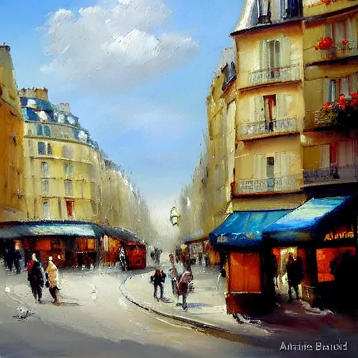 Prompt: a beautiful painting of a street in paris by antoine blanchard,