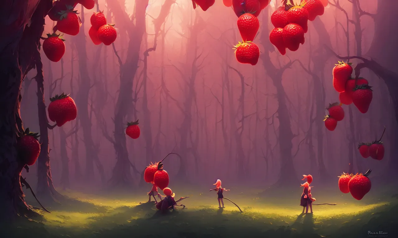 Image similar to Dark forest large strawberries, behance hd by Jesper Ejsing, by RHADS, Makoto Shinkai and Lois van baarle, ilya kuvshinov, rossdraws global illumination