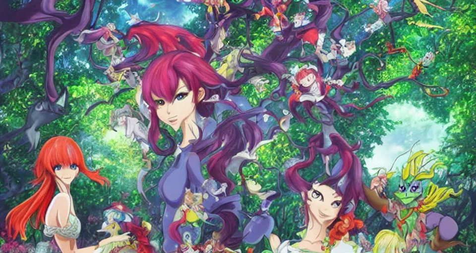 Image similar to Enchanted and magic forest, by Gainax Co,