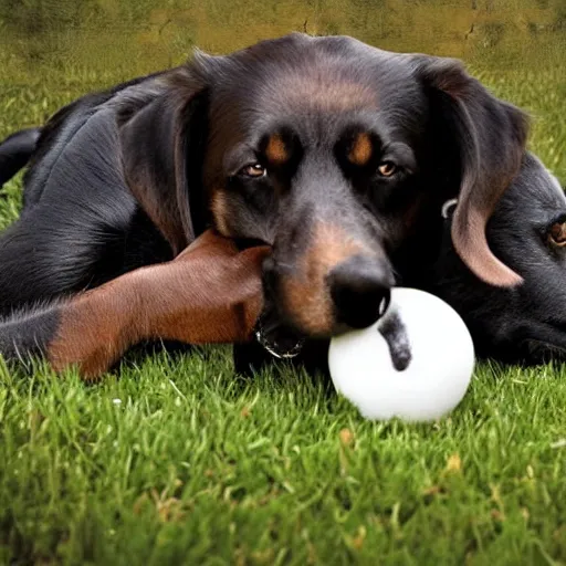 Image similar to award winning photograph, dog licking balls