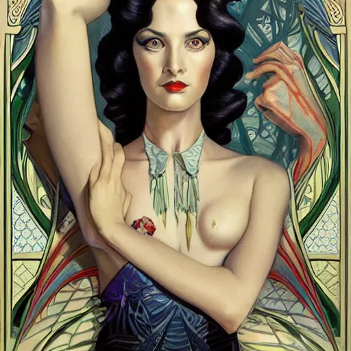 Prompt: an art nouveau, ( streamline moderne ), multi - ethnic and multi - racial portrait in the style of charlie bowater and donato giancola and virgil finlay. very large, clear, expressive, and intelligent eyes. symmetrical, centered, ultrasharp focus, dramatic lighting, photorealistic digital matte painting, intricate ultra detailed background.