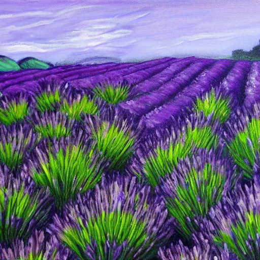 Image similar to painting of lavender field, highly detailed