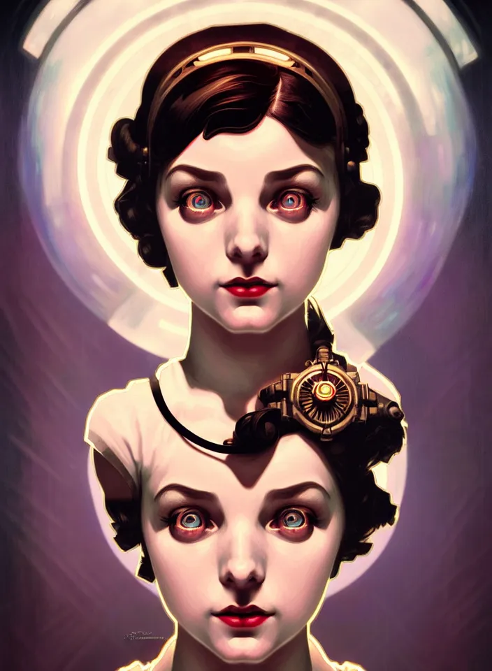 Prompt: symmetry!! face portrait of a young elizabeth from bioshock, vintage dress, glowing headband!! underwater atmosphere, intricate, serene, highly detailed, digital painting, artstation, symmetric concept art, smooth, sharp focus, illustration, art by artgerm and greg rutkowski and alphonse mucha, 8 k