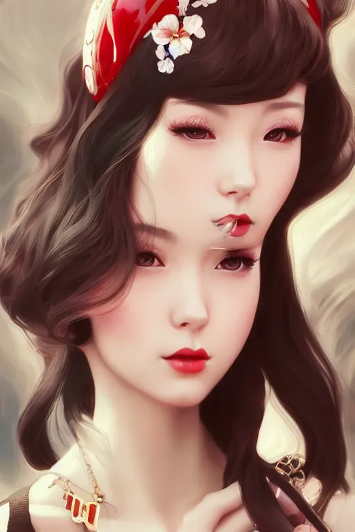 Image similar to a pin up and beautiful fashion charming dreamlke japan girl with lv jewelry, character art, art by artgerm lau and wlop and and ilya kuvshinov and john singer sargent, hyperdetailed, 8 k realistic, symmetrical, frostbite 3 engine, cryengine, dof, trending on artstation, digital art