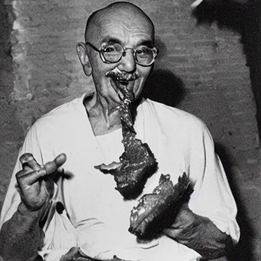 Prompt: ghandi eating bacon