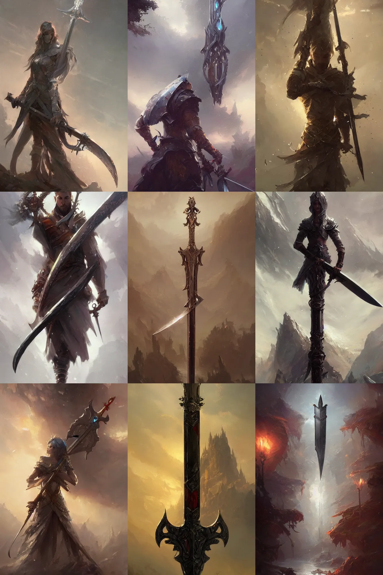 Prompt: a beautiful picture of a sword design by greg rutkowski and thomas kinkade, trending on artstation