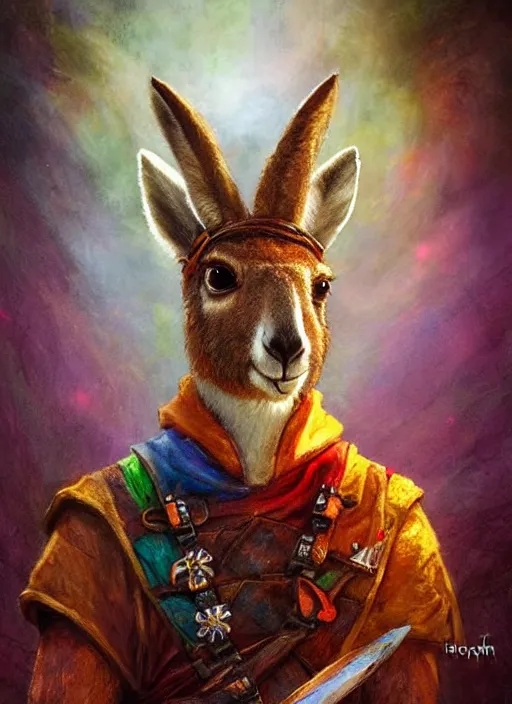 Prompt: kangaroo wearing a crown, dndbeyond, bright, colourful, realistic, dnd character portrait, full body, pathfinder, pinterest, art by ralph horsley, dnd, rpg, lotr game design fanart by concept art, behance hd, artstation, deviantart, hdr render in unreal engine 5