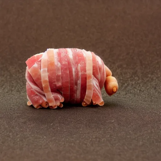 Prompt: tardigrade made of salami