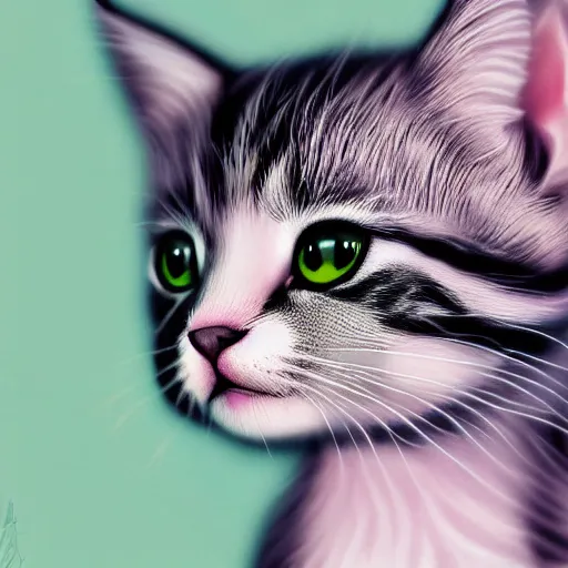 Prompt: a very cute kitten, pastel colours, digital art, extremely realistic and detailed 4k