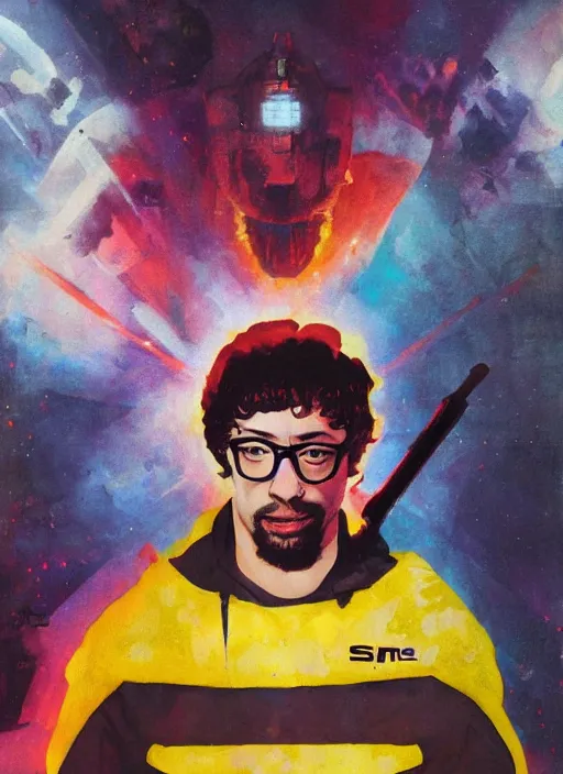 Prompt: Sam Hyde by Vincent Di Fate, rule of thirds, sigma look, beautiful, smooth, in intergalactic hq