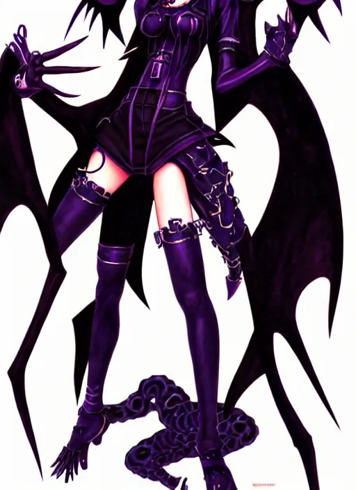 Image similar to shin megami tensei art of a demon called goth girlfriend, art by kazuma kaneko, demonic! compedium!, digital drawing, white background, very high quality, very highly detailed