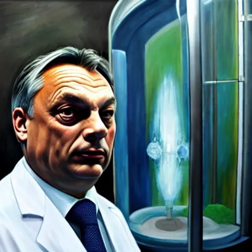Prompt: viktor orban in his biolab, oil painting