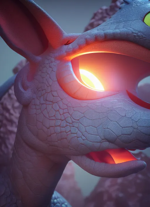 Image similar to 🐲, anime, disney, pixar, 8 k, hd, dof, kodak film, volumetric lighting, subsurface scattering, photorealistic, octane render, details