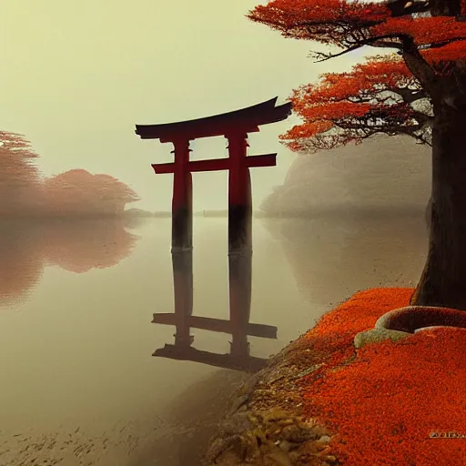 Image similar to Japanese Torii, morning , by Grzegorz Rutkowski