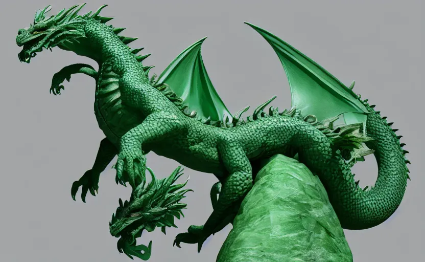 Image similar to statue of a dragon made of green jade, subsurface scattering, translucent, Dynamic Light and Shadows, Rendering, Redshift, 8k