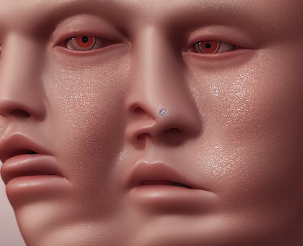 Image similar to realistic skin rendering with pores and flexible skin, hyperrealistic rendering, photorealism, octane, redshift