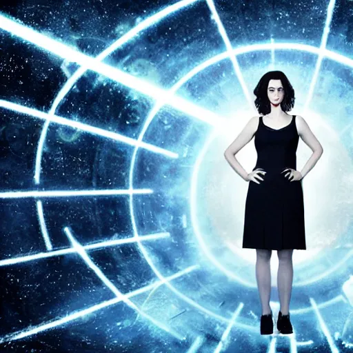 Image similar to a full body photograph of eva green as'doctor who ', time vortex in the background, detailed face, symmetrical face, extreme realism and detail, 8 k, completely framed, direct lighting, 3 5 mm photo, photorealistic, sharp focus