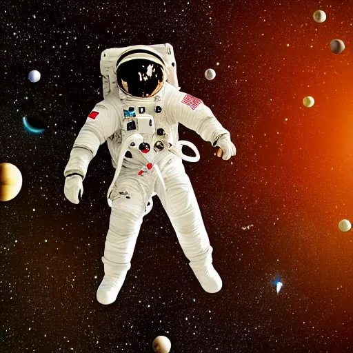 Prompt: astronaut in outer space lit from below, full body photo