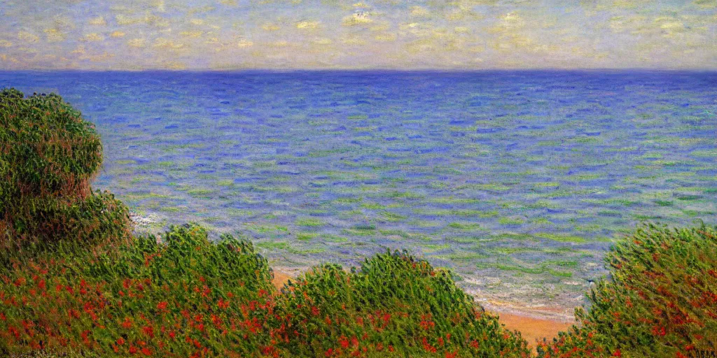 Image similar to a beautiful mexican coast, painted by claude monet