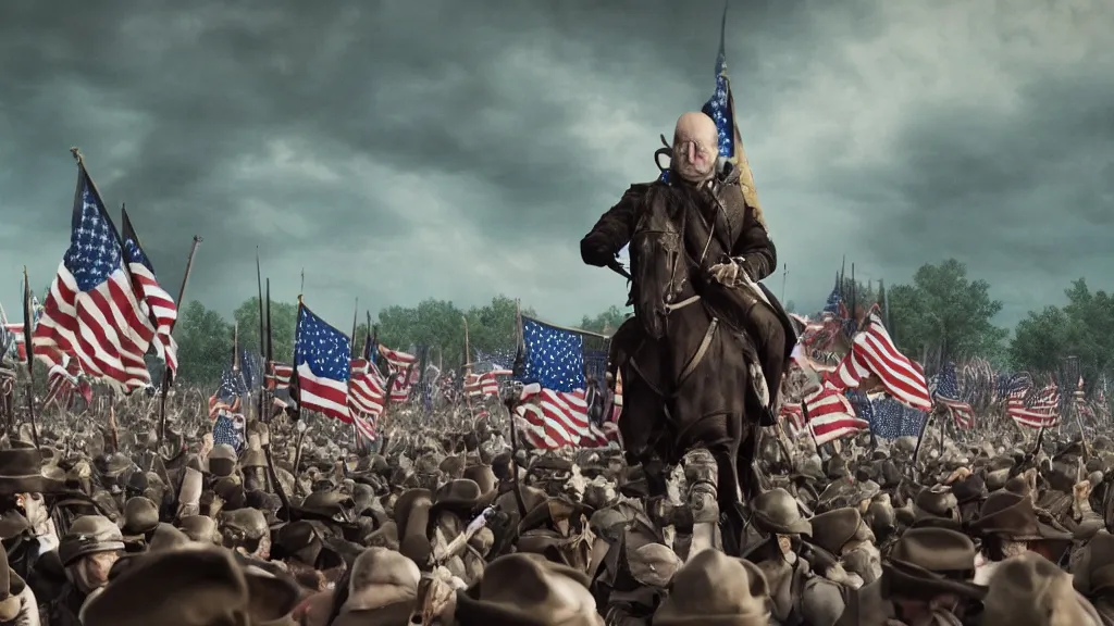 Prompt: A badass photo from Films about the American National Revolution, infared photography, 8K, film render, extremely detailed, rendered in Octane