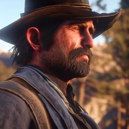 Image similar to a gunslinger with a long scar across the left side of his face, from red dead redemption 2, dramatic light, highly detailed