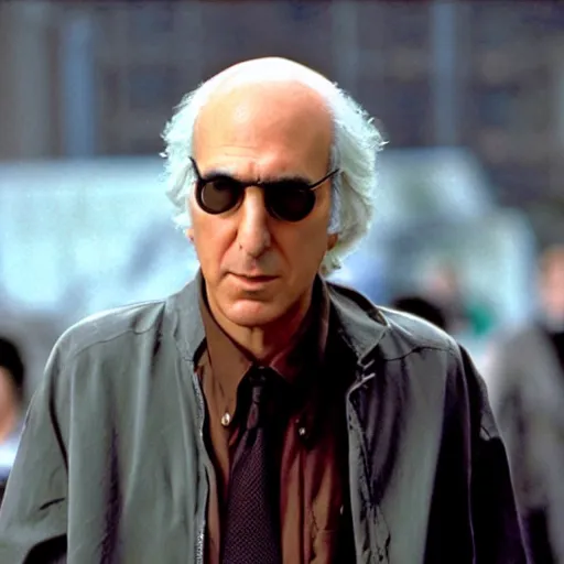 Image similar to Larry David in the Matrix, cinematic movie still, 8k HDR