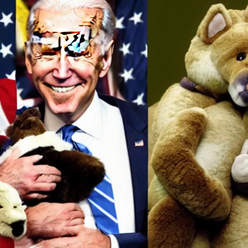 Prompt: joe biden cuddling in heaven with furries