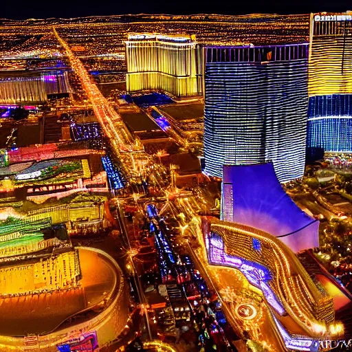 Prompt: A painting of The Las Vegas strip at night from above, style of Renaissance Art