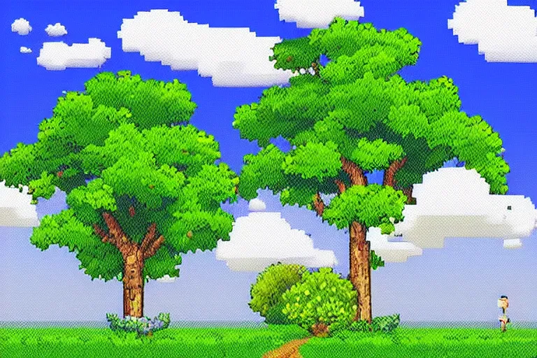 Image similar to landscape, summer, morning, beautiful cloud, quiet, no people, illustration, sharp focus, intricate, super wide angle, trending on artstation, trending on deviantart, pixelart, pixelperfect, pixel art, pixel, color limit, nearest neighbor, hard edges, art of Kirokaze pixel, art of Regular FHC, art of Pixel Jeff Franek, art of Aaron Hain, art of kryssalian