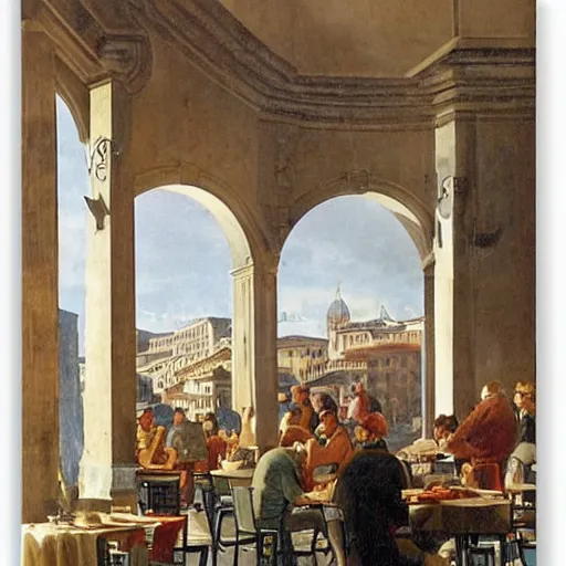 Image similar to the view of a cafe breakfast, buildings in rome by martinus rørbye