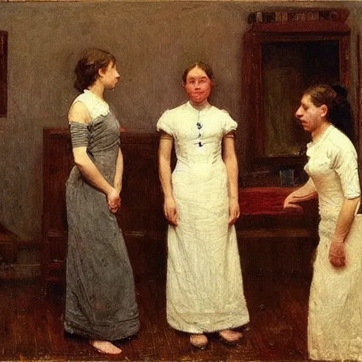 Prompt: white 👗 women in a room, by thomas eakins