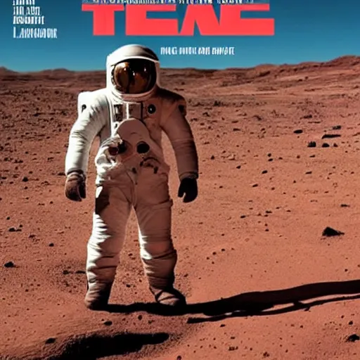 Prompt: elon musk standing on mars without space suit photorealistic time magazine cover