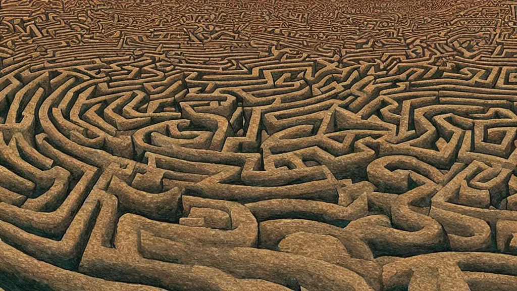 Prompt: a surreal maze of ancient rocks ultra realistic by Jean Giraud