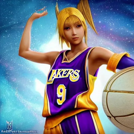 Image similar to yuna from final fantasy x wearing los angeles lakers jersey, final fantasy, lakers